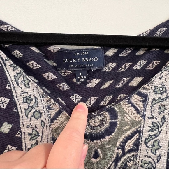 Women’s Lucky Brand blue boho patterned long sleeve blouse size large L - Picture 3 of 4
